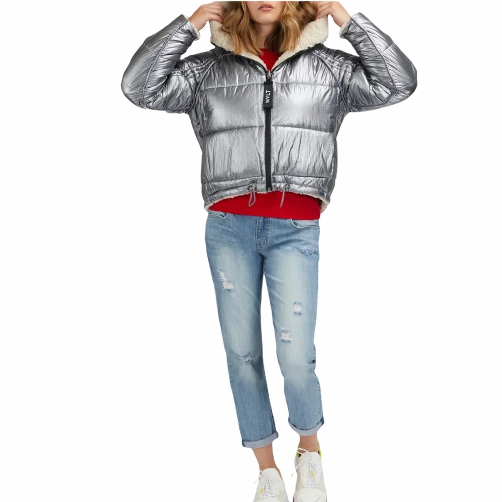 NVLT Silver Reversible Down Puffer Sherpa Jacket